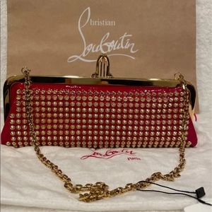 Christian Louboutin Leather Red Clutch with Chain